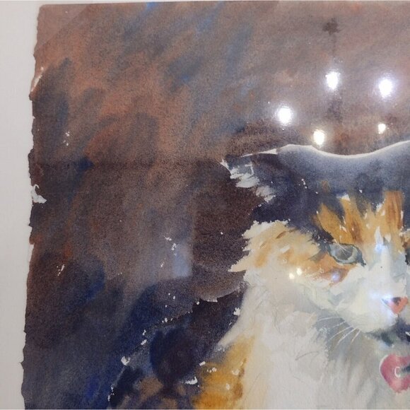 Deb Zeller Signed Water Color Painting Sitting Calico Cat Kitty 11 X 15 Midwest - Picture 3 of 6